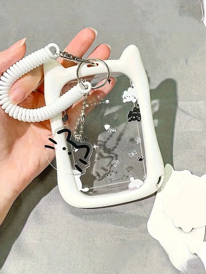 Cat Silicone Card Holder With Keychain- Durable And Fashionable Student ID Card Protector, Suitable For Bus Card, Metro Card And Campus Card| Adorable Cat Design, Transparent Material With Colorful