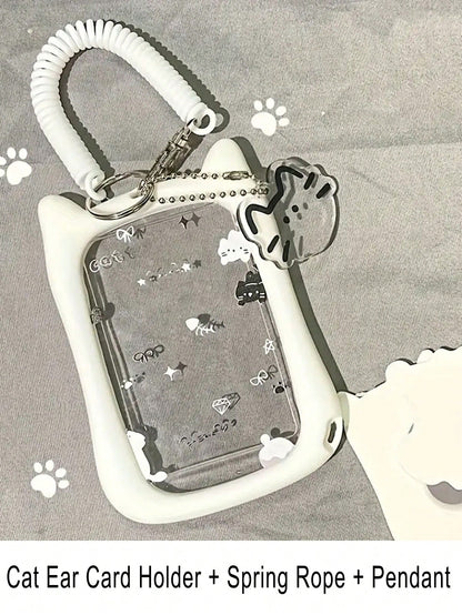 Cat Silicone Card Holder With Keychain- Durable And Fashionable Student ID Card Protector, Suitable For Bus Card, Metro Card And Campus Card| Adorable Cat Design, Transparent Material With Colorful