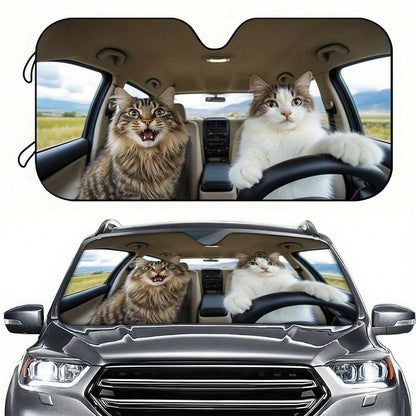 Cat Themed Car Sun Visor, Cute Cartoon Design, Sun Shading & UV Protection, Keeps Dashboard Cool, Fits Most Sedans, SUVs And RVs, Portable & Foldable, Fashionable Car Accessory, Must-Have Car Decor, E