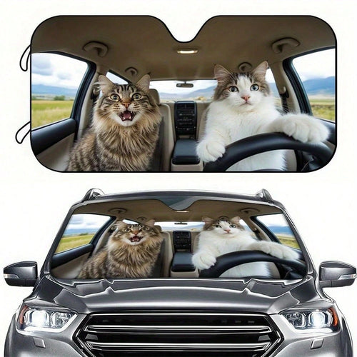 Cat Themed Car Sun Visor, Cute Cartoon Design, Sun Shading & UV Protection, Keeps Dashboard Cool, Fits Most Sedans, SUVs And RVs, Portable & Foldable, Fashionable Car Accessory, Must-Have Car Decor, E