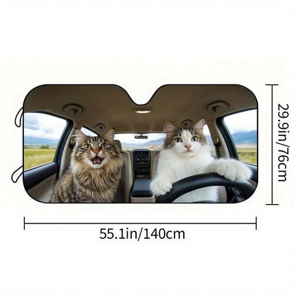 Cat Themed Car Sun Visor, Cute Cartoon Design, Sun Shading & UV Protection, Keeps Dashboard Cool, Fits Most Sedans, SUVs And RVs, Portable & Foldable, Fashionable Car Accessory, Must-Have Car Decor, E