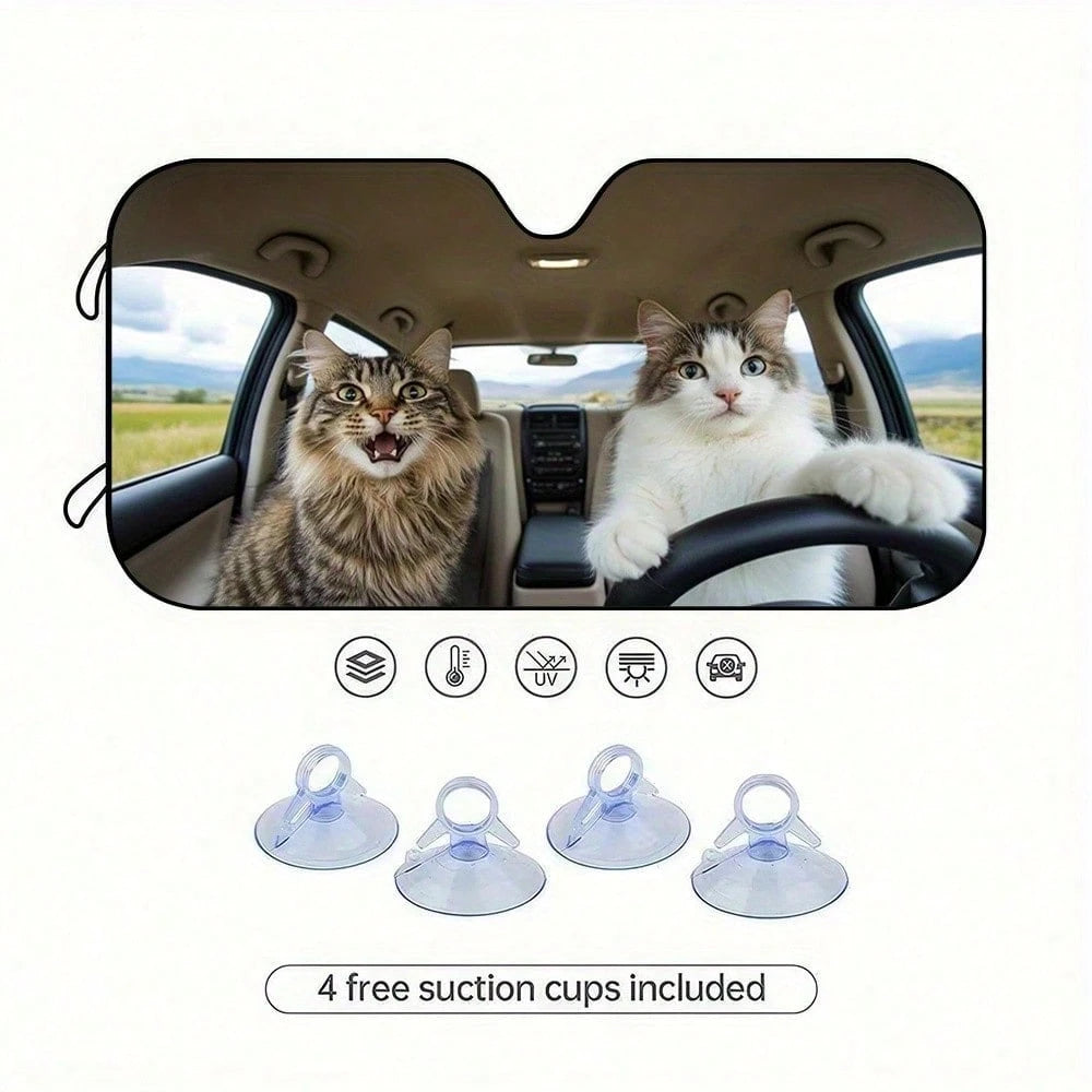 Cat Themed Car Sun Visor, Cute Cartoon Design, Sun Shading & UV Protection, Keeps Dashboard Cool, Fits Most Sedans, SUVs And RVs, Portable & Foldable, Fashionable Car Accessory, Must-Have Car Decor, E