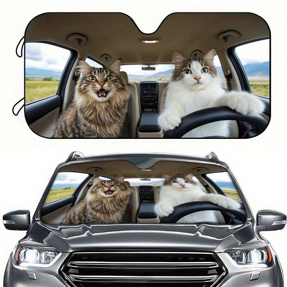 Cat Themed Car Sun Visor, Cute Cartoon Design, Sun Shading & UV Protection, Keeps Dashboard Cool, Fits Most Sedans, SUVs And RVs, Portable & Foldable, Fashionable Car Accessory, Must-Have Car Decor, E