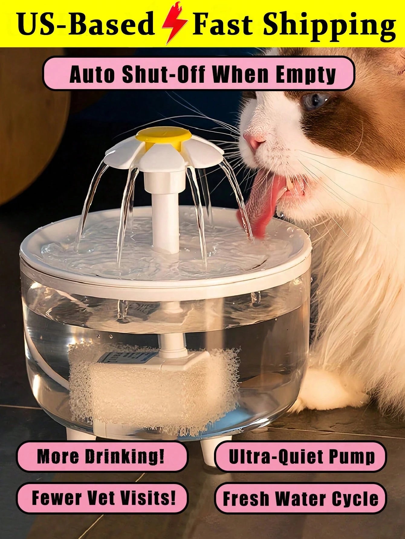 Cat Water Fountain, 1500ml USB Powered Cat Dog Water Dispenser, Automatic Circulation Pet Water Feeder With Filter (Charging Adapter Not Included) Cat Fountain With Water Level Window Easy To Clean Wa