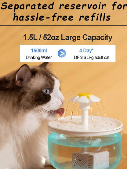 Cat Water Fountain, 1500ml USB Powered Cat Dog Water Dispenser, Automatic Circulation Pet Water Feeder With Filter (Charging Adapter Not Included) Cat Fountain With Water Level Window Easy To Clean Wa