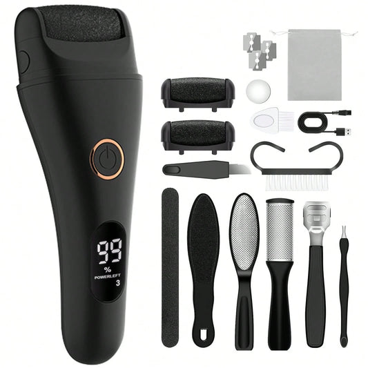 CGECGE Electric Rechargeable Foot Callus Remover, Foot Care Tool Set, Removes Dry Cracked Heels And Hard Calluses, Replaceable Roller Heads, USB Charging, LED Digital Display, Helps You Achieve Smooth