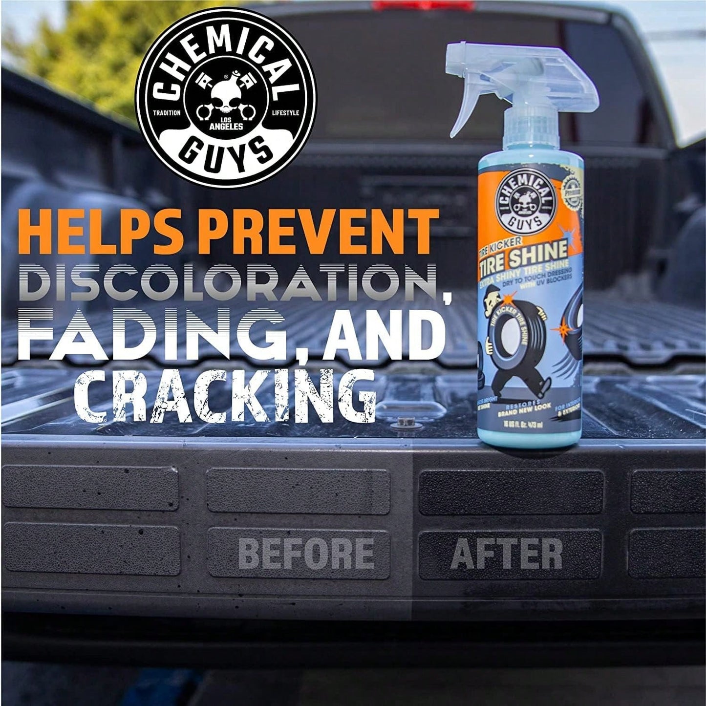 Chemical Guys Tire Kicker Sprayable Extra Glossy Tire Shine Spray, Dry-To-Touch Dressing- Restores Wet Look To Rubber, Vinyl, And Plastic, For Cars, Trucks, Motorcycles, RVs, And More- 16 Oz