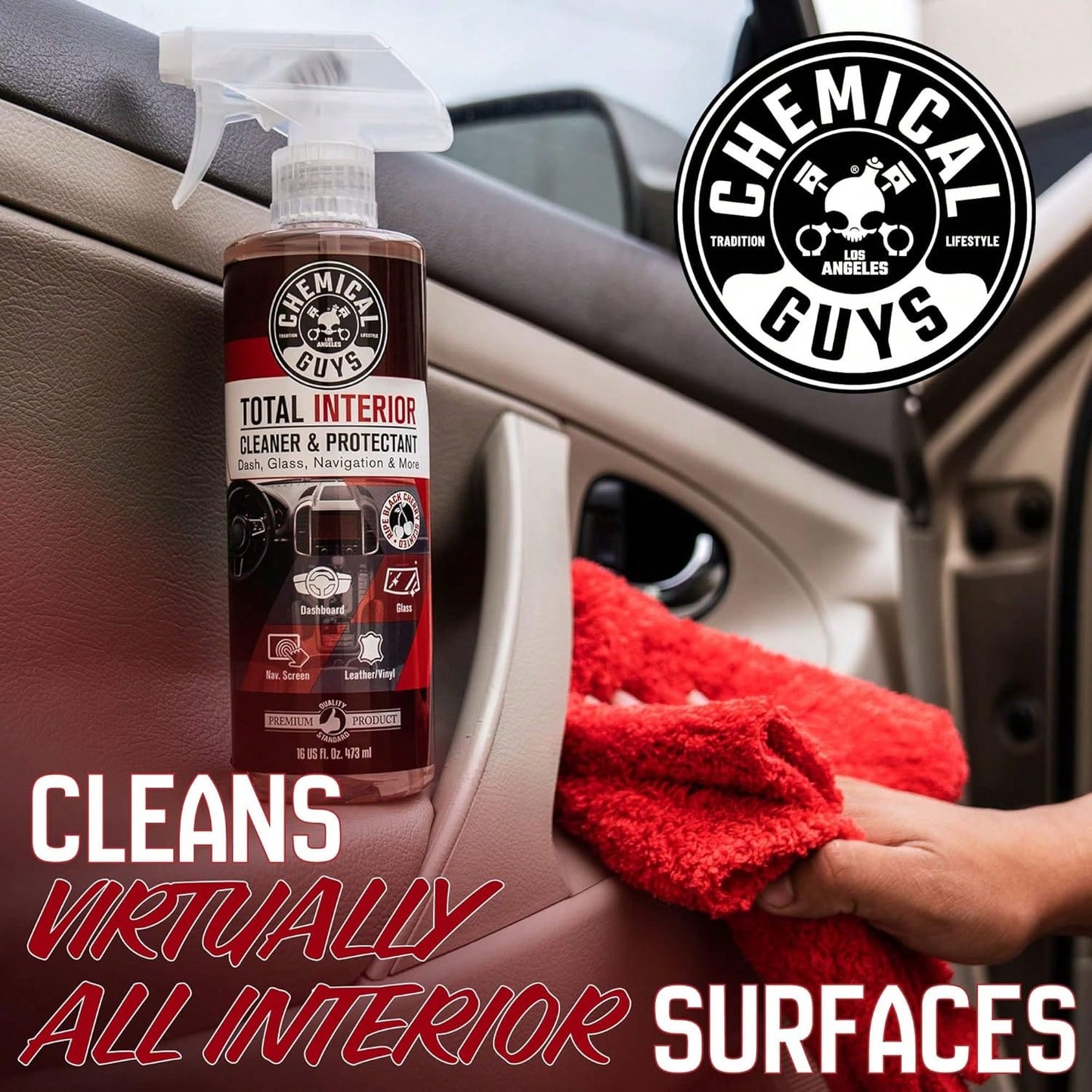 Chemical Guys Total Interior Cleaner &Amp; Protectant- Black Cherry, Car Cleaning Spray, Cleans And Protects Leather, Vinyl, Plastic, Rubber, And Glass, For Trucks, SUVs, Jeeps, RVs &Amp; More- 16