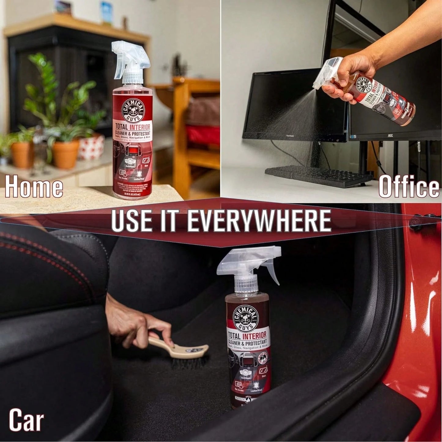 Chemical Guys Total Interior Cleaner &Amp; Protectant- Black Cherry, Car Cleaning Spray, Cleans And Protects Leather, Vinyl, Plastic, Rubber, And Glass, For Trucks, SUVs, Jeeps, RVs &Amp; More- 16