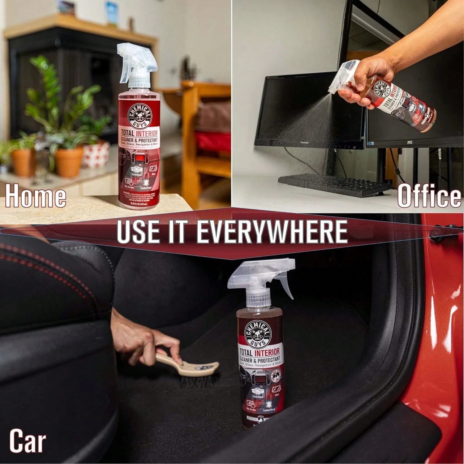 Chemical Guys Total Interior Cleaner &Amp; Protectant- Black Cherry, Car Cleaning Spray, Cleans And Protects Leather, Vinyl, Plastic, Rubber, And Glass, For Trucks, SUVs, Jeeps, RVs &Amp; More- 16