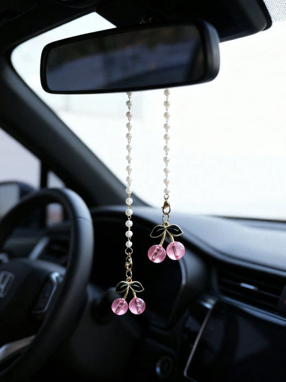 Cherry Blossom Car Rearview Mirror Hanging Decor, Car Interior Pendant
