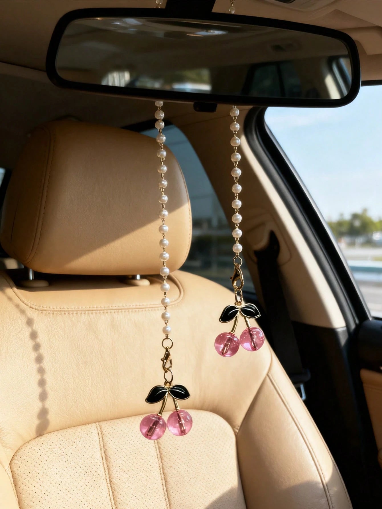 Cherry Blossom Car Rearview Mirror Hanging Decor, Car Interior Pendant