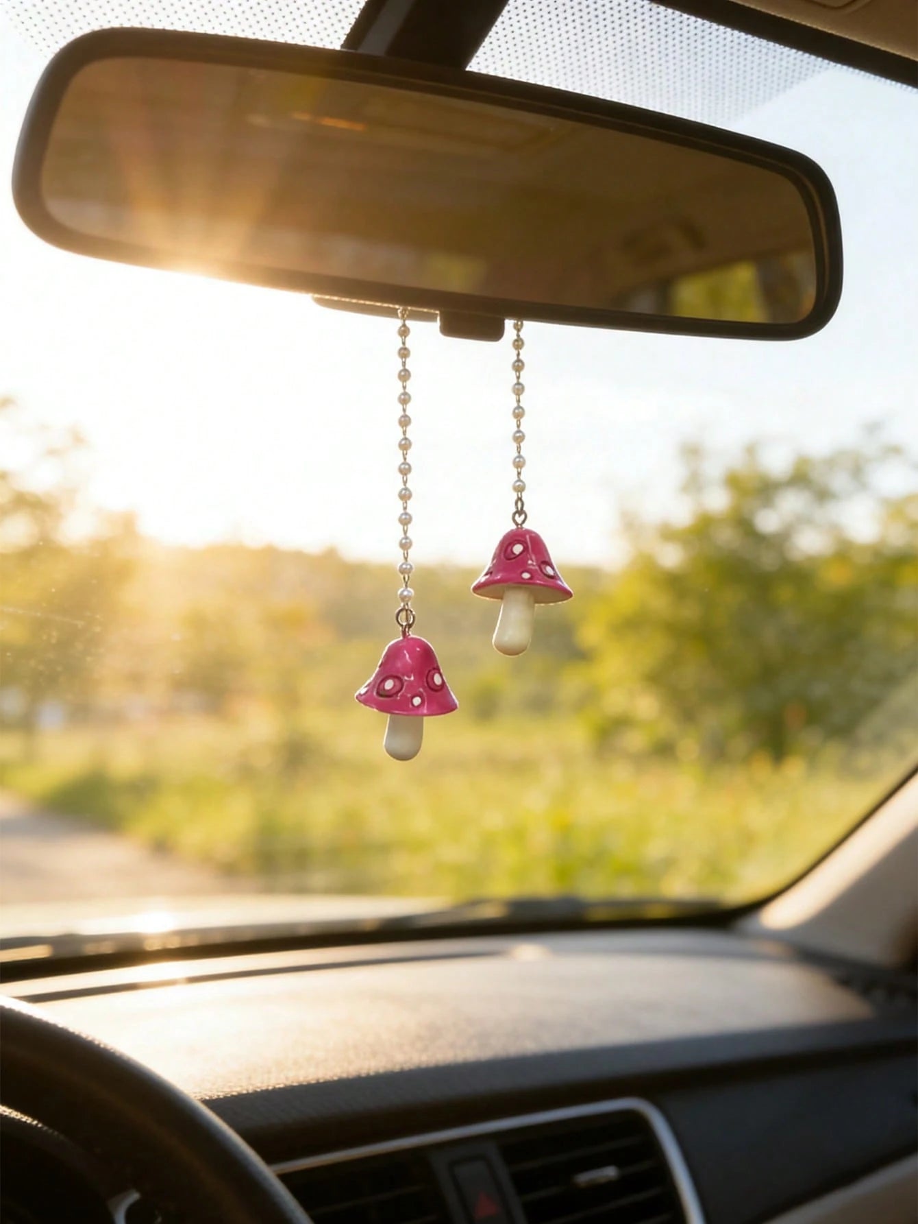 Cherry Blossom Car Rearview Mirror Hanging Decor, Car Interior Pendant
