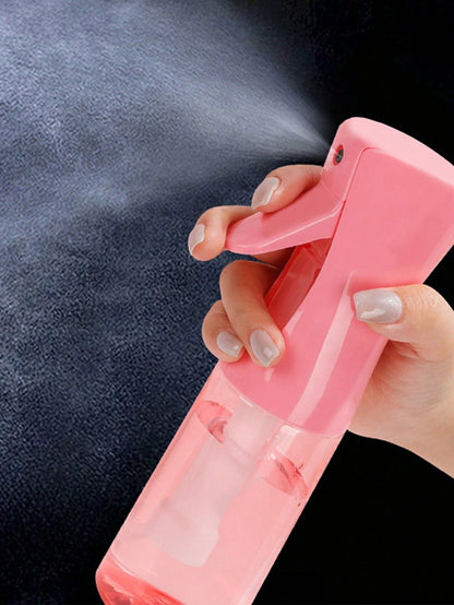 CHIGO 1pc Multi-Color Colored Coated High Pressure Continuous Spray Bottle, 10.1oz/300ml Ultra-Fine Water Mister, Alcohol Disinfection Sprayer, Pink Transparent Refillable Bottle For Curly Hair, Heatl