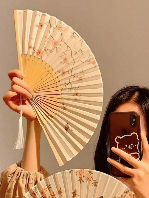 Chinese Folding Fan, Antique Style Summer Hanfu Women's Cheongsam Dance Fan, Portable Photo Print Bohemian Fan