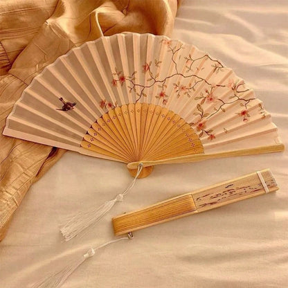 Chinese Folding Fan, Antique Style Summer Hanfu Women's Cheongsam Dance Fan, Portable Photo Print Bohemian Fan