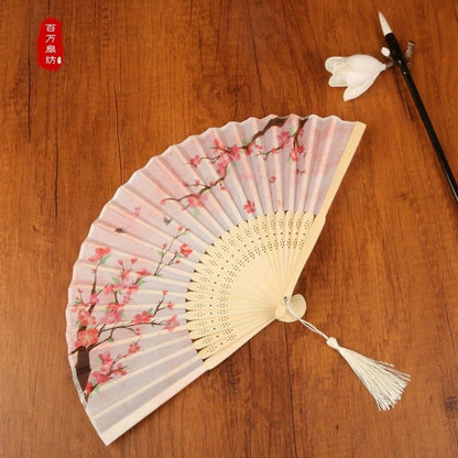 Chinese Folding Fan, Antique Style Summer Hanfu Women's Cheongsam Dance Fan, Portable Photo Print Bohemian Fan