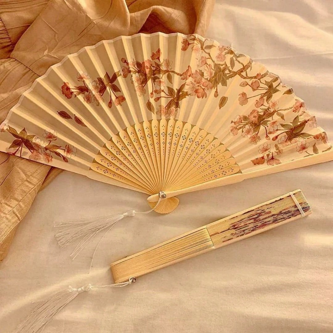Chinese Folding Fan, Antique Style Summer Hanfu Women's Cheongsam Dance Fan, Portable Photo Print Bohemian Fan