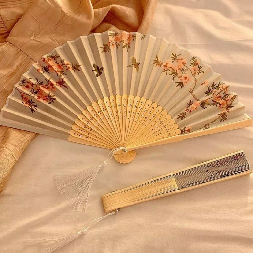 Chinese Folding Fan, Antique Style Summer Hanfu Women's Cheongsam Dance Fan, Portable Photo Print Bohemian Fan