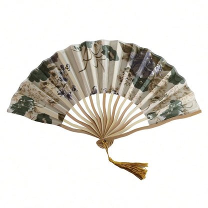 Chinese Folding Fan, Antique Style Summer Hanfu Women's Cheongsam Dance Fan, Portable Photo Print Bohemian Fan