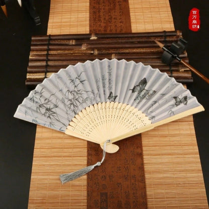 Chinese Folding Fan, Antique Style Summer Hanfu Women's Cheongsam Dance Fan, Portable Photo Print Bohemian Fan