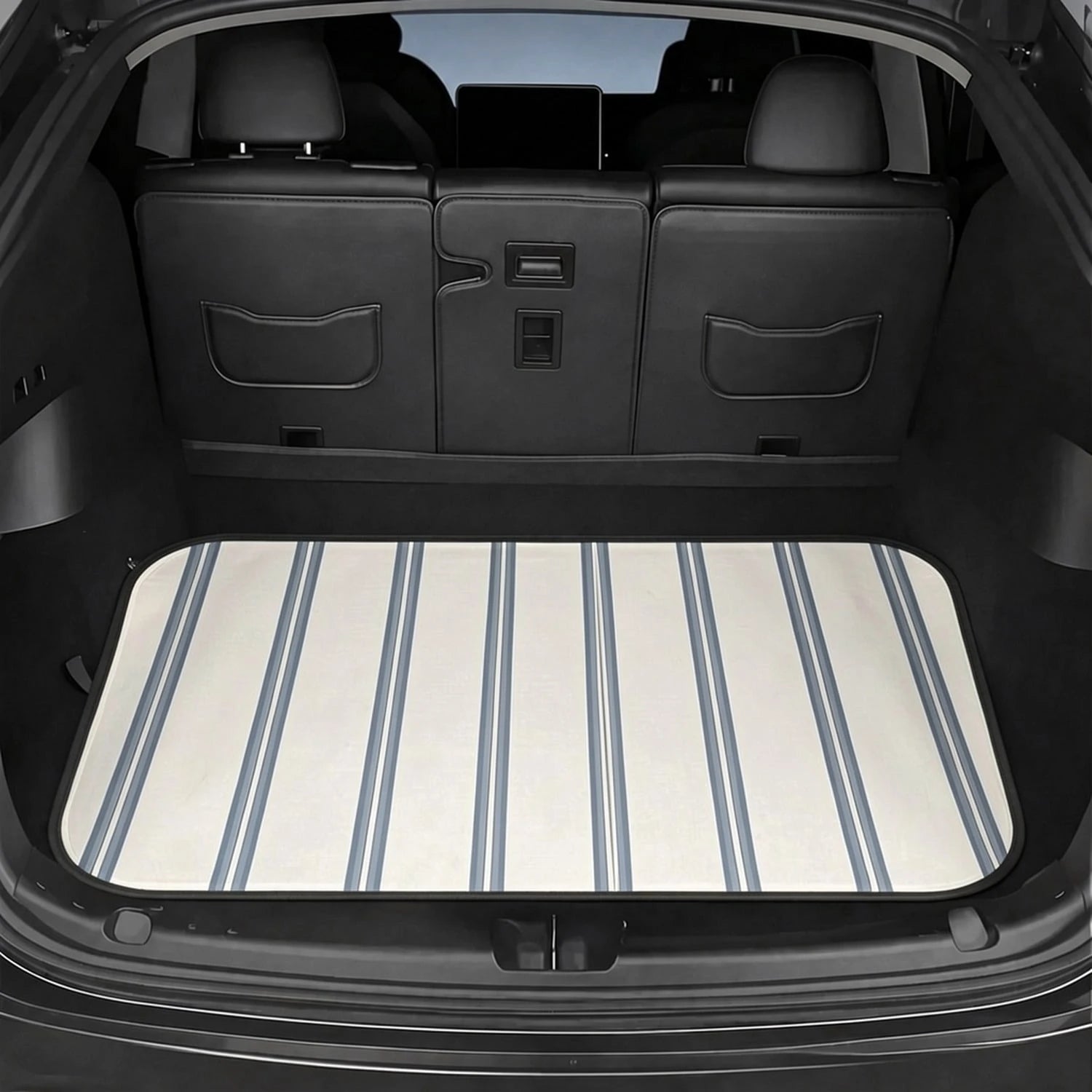 CKnight [Car Acessesories Trunk Mat]Designer Insideout Coastal Indoor Boho Stripe Modern Woven Chambray Blue