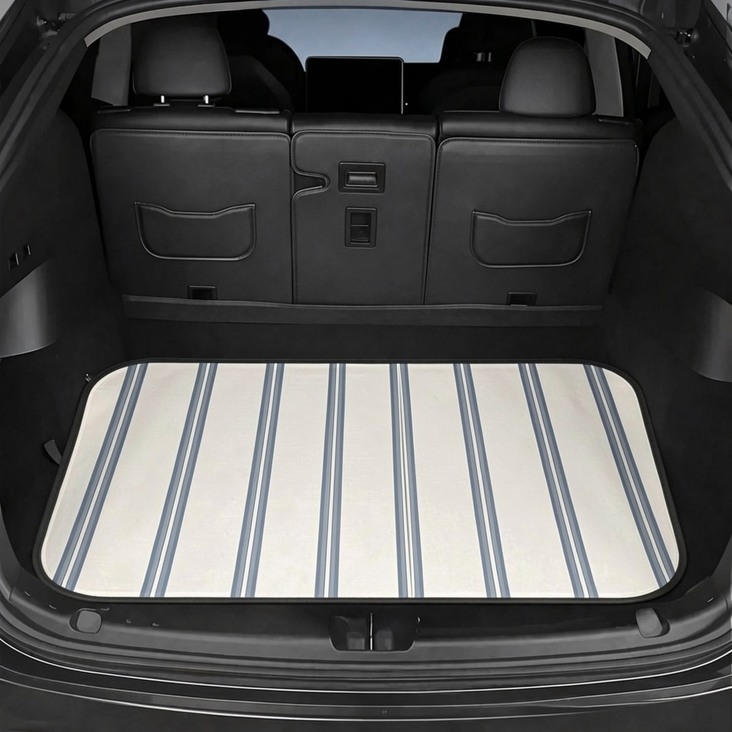 CKnight [Car Acessesories Trunk Mat]Designer Insideout Coastal Indoor Boho Stripe Modern Woven Chambray Blue