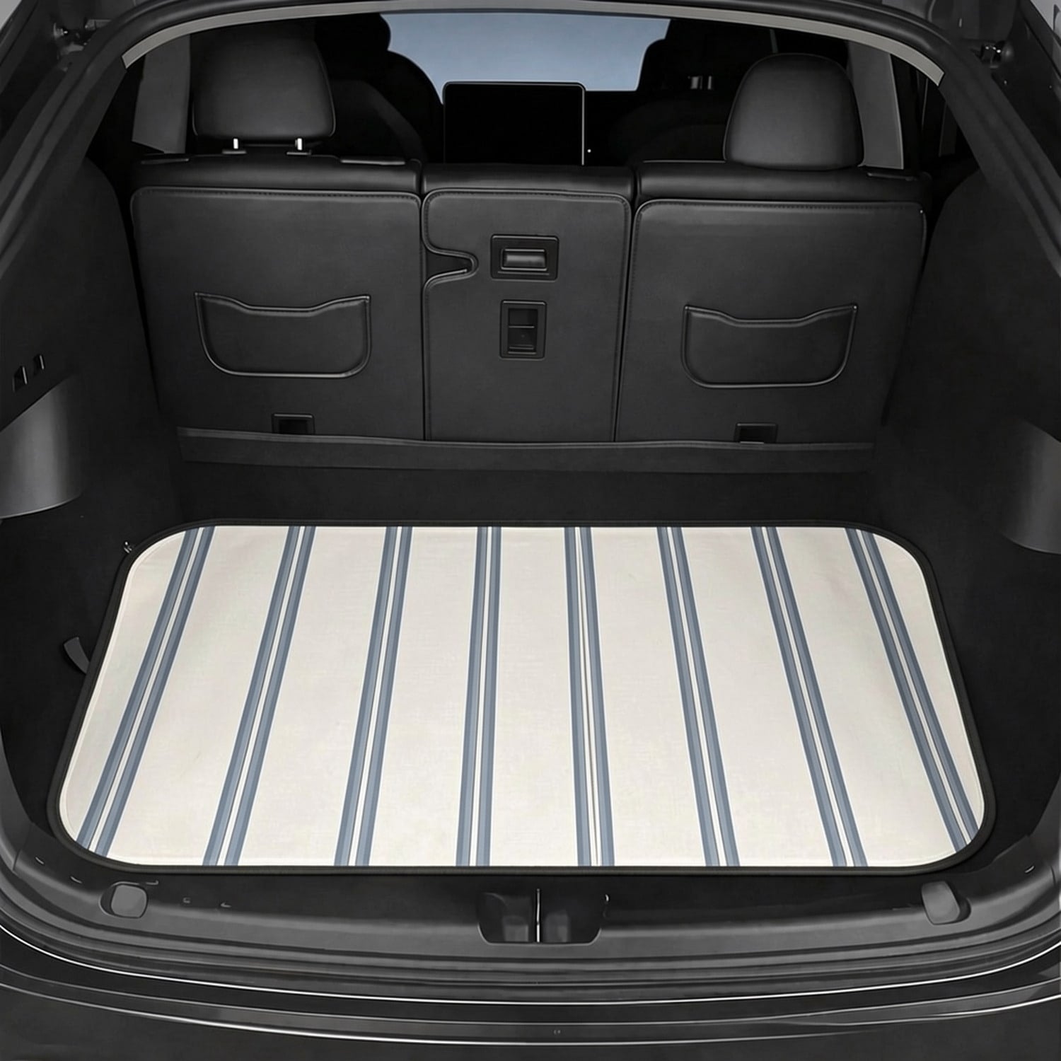 CKnight [Car Acessesories Trunk Mat]Designer Insideout Coastal Indoor Boho Stripe Modern Woven Chambray Blue