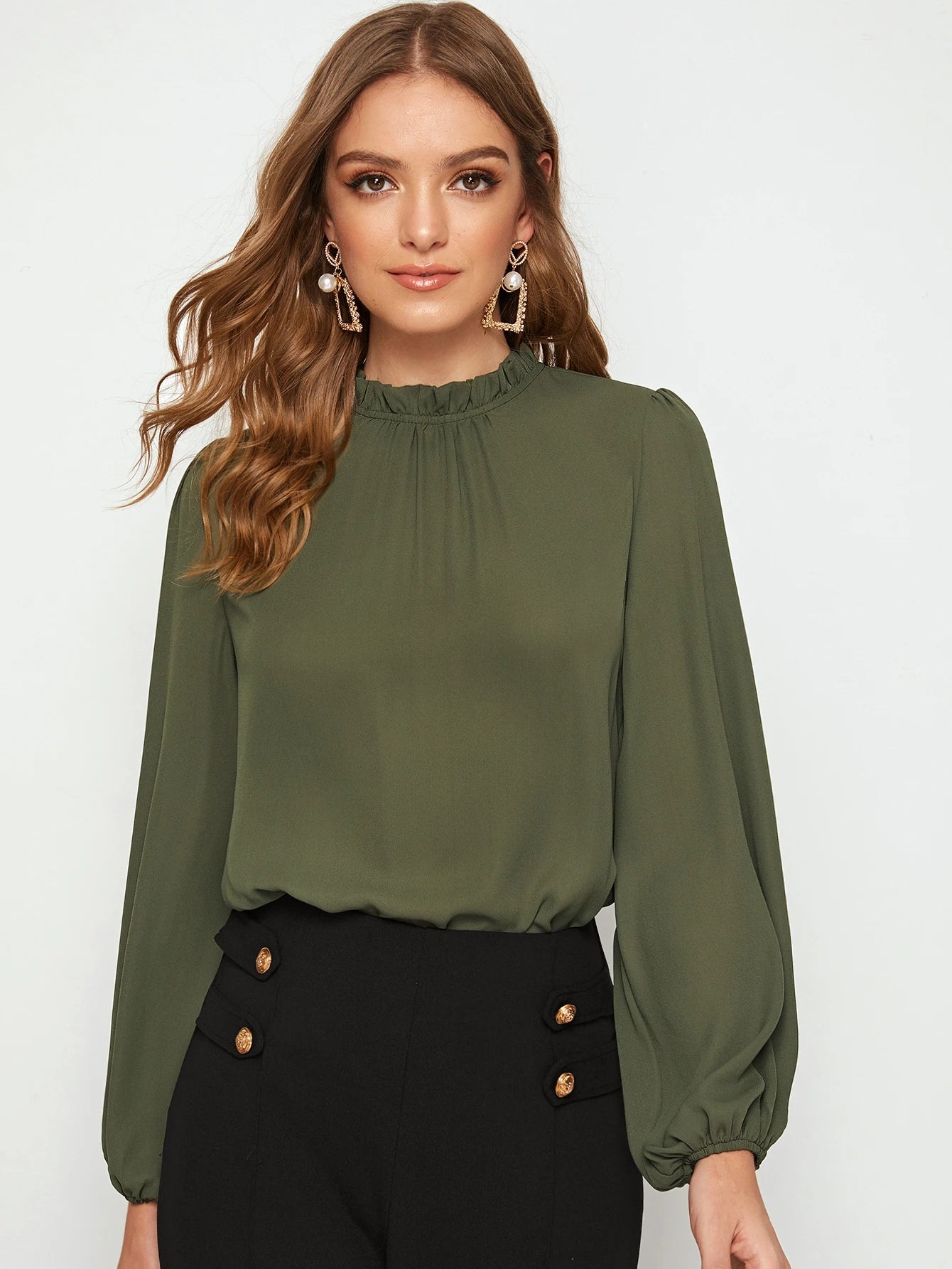 Clasi Frilled Neck Bishop Sleeve Top