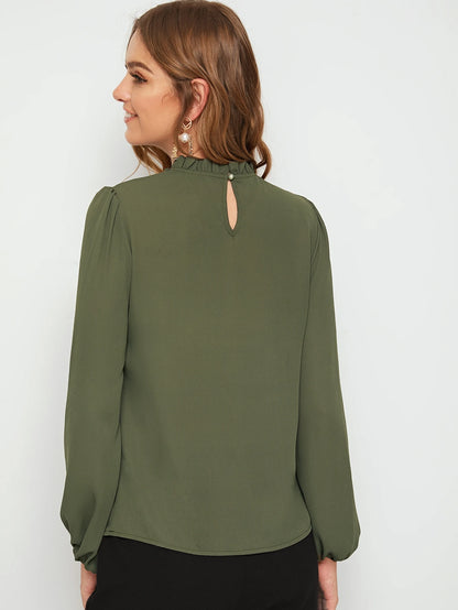 Clasi Frilled Neck Bishop Sleeve Top