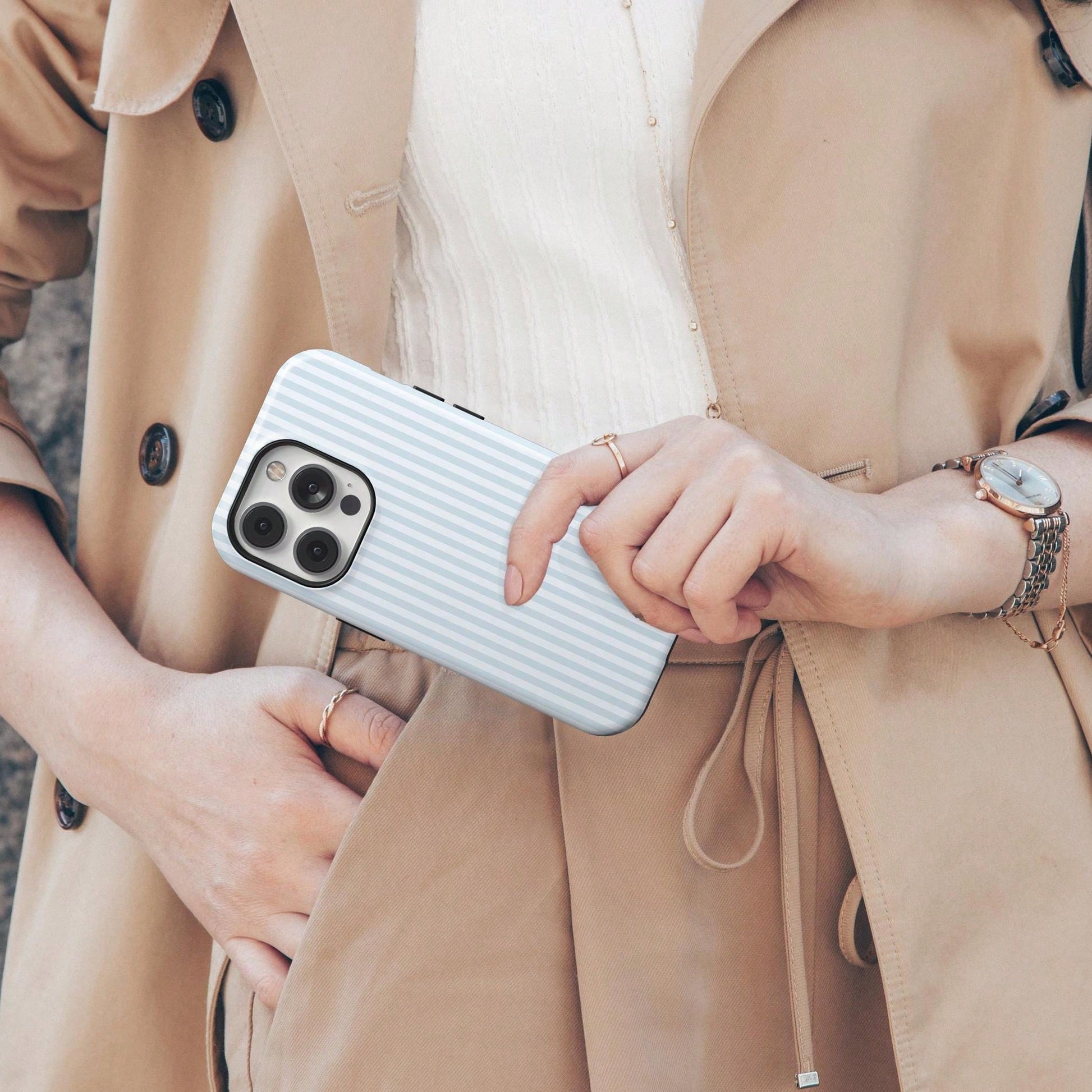 Classic Blue Striped College Style Phone Case Compatible With IPhone 17, 16, 15, 14, 13, 12, 11 Pro Max