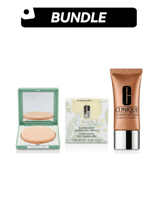 Clinique [Makeup Bundle]Stay-Matte Sheer Pressed Powder+Sun-Kissed Face Gelee Complexion Multitasker Universal Glow 0.27oz/7.6g+1oz/30ml