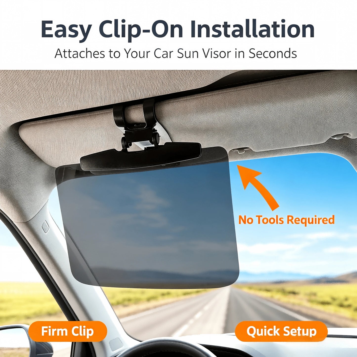 Clip‑On Polarized Car Sun Visor, Adjustable Anti‑Glare Driving Sun Shield, Day And Night Windshield Sun Blocker For Blocking Strong Sunlight And On‑Coming High‑Beam Headlights