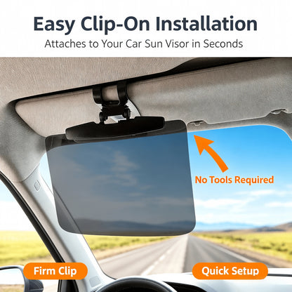 Clip‑On Polarized Car Sun Visor, Adjustable Anti‑Glare Driving Sun Shield, Day And Night Windshield Sun Blocker For Blocking Strong Sunlight And On‑Coming High‑Beam Headlights