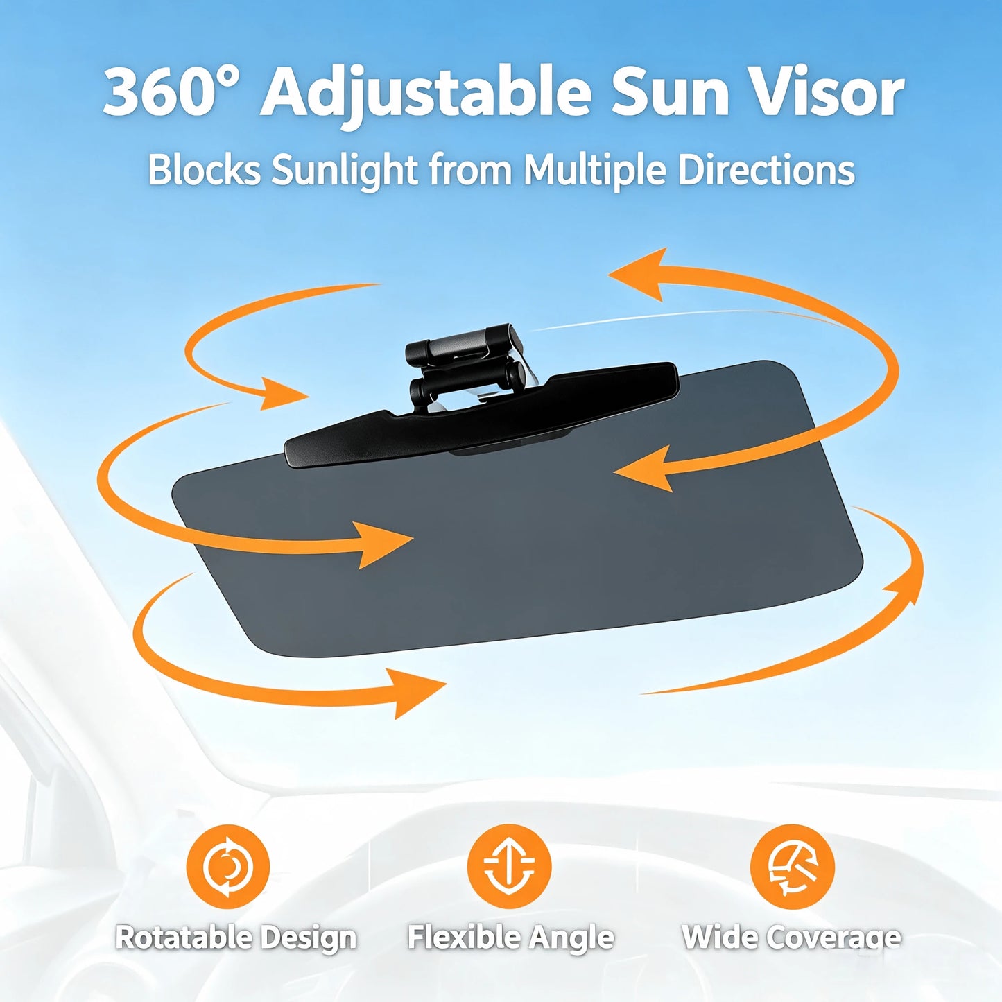 Clip‑On Polarized Car Sun Visor, Adjustable Anti‑Glare Driving Sun Shield, Day And Night Windshield Sun Blocker For Blocking Strong Sunlight And On‑Coming High‑Beam Headlights