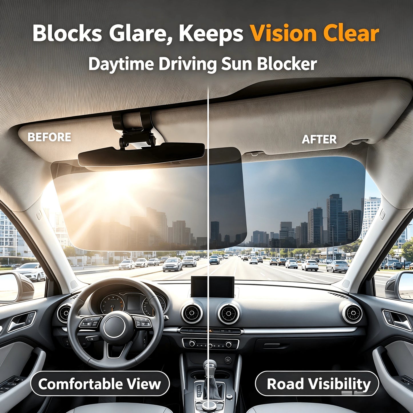 Clip‑On Polarized Car Sun Visor, Adjustable Anti‑Glare Driving Sun Shield, Day And Night Windshield Sun Blocker For Blocking Strong Sunlight And On‑Coming High‑Beam Headlights