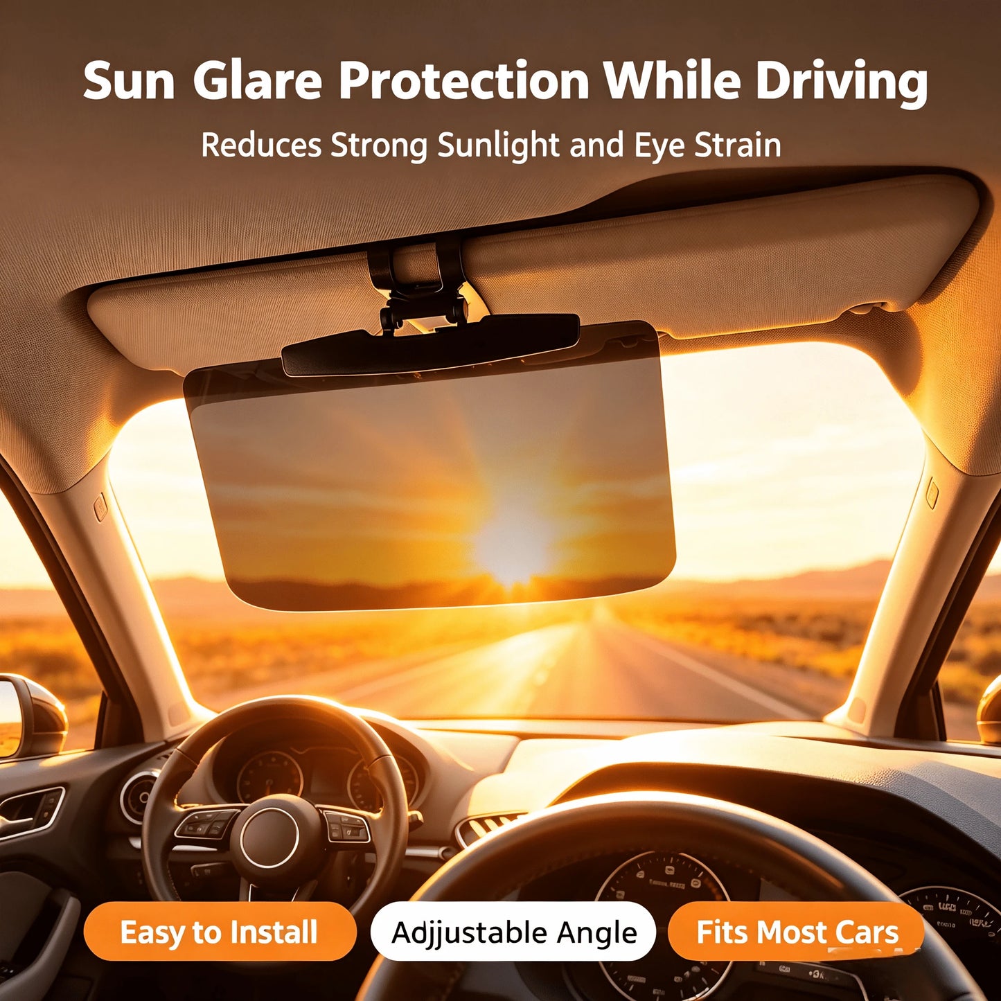 Clip‑On Polarized Car Sun Visor, Adjustable Anti‑Glare Driving Sun Shield, Day And Night Windshield Sun Blocker For Blocking Strong Sunlight And On‑Coming High‑Beam Headlights