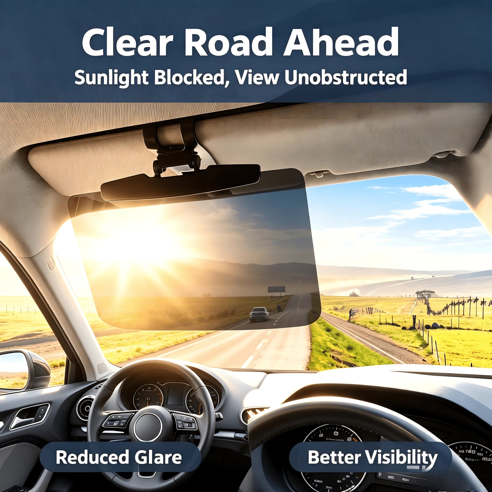 Clip‑On Polarized Car Sun Visor, Adjustable Anti‑Glare Driving Sun Shield, Day And Night Windshield Sun Blocker For Blocking Strong Sunlight And On‑Coming High‑Beam Headlights