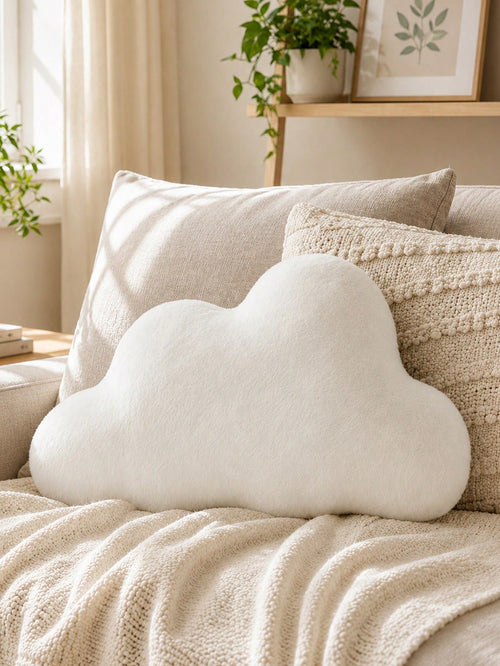Cloud Shaped Throw Pillow, Soft Plush Decorative Cushion, Suitable For Sofa Bed, Cloud Shaped Room Decor Pillow, Fluffy Faux Rabbit Fur, Suitable For Living Room Bedroom