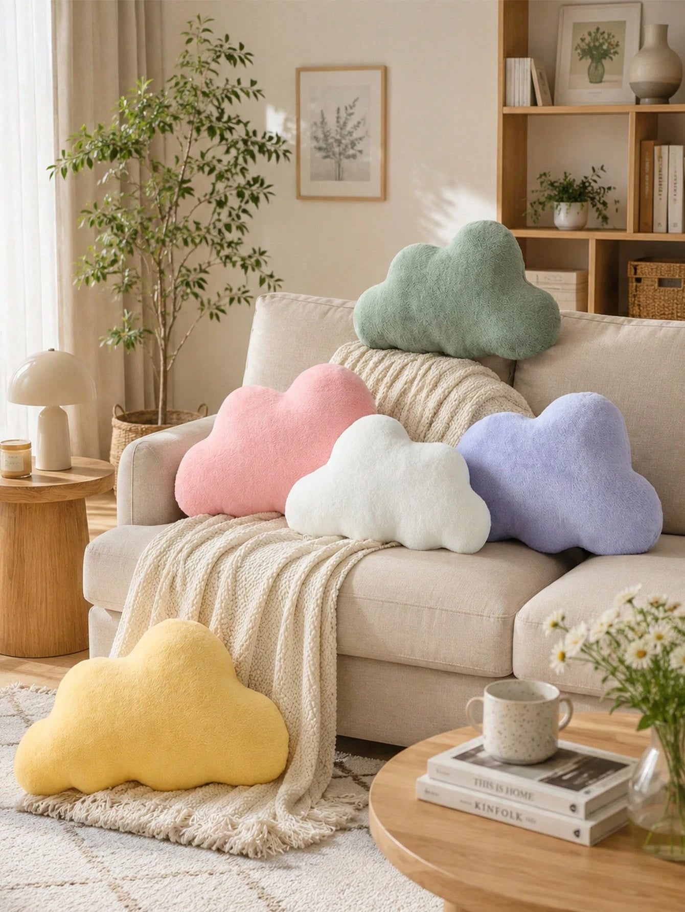Cloud Shaped Throw Pillow, Soft Plush Decorative Cushion, Suitable For Sofa Bed, Cloud Shaped Room Decor Pillow, Fluffy Faux Rabbit Fur, Suitable For Living Room Bedroom