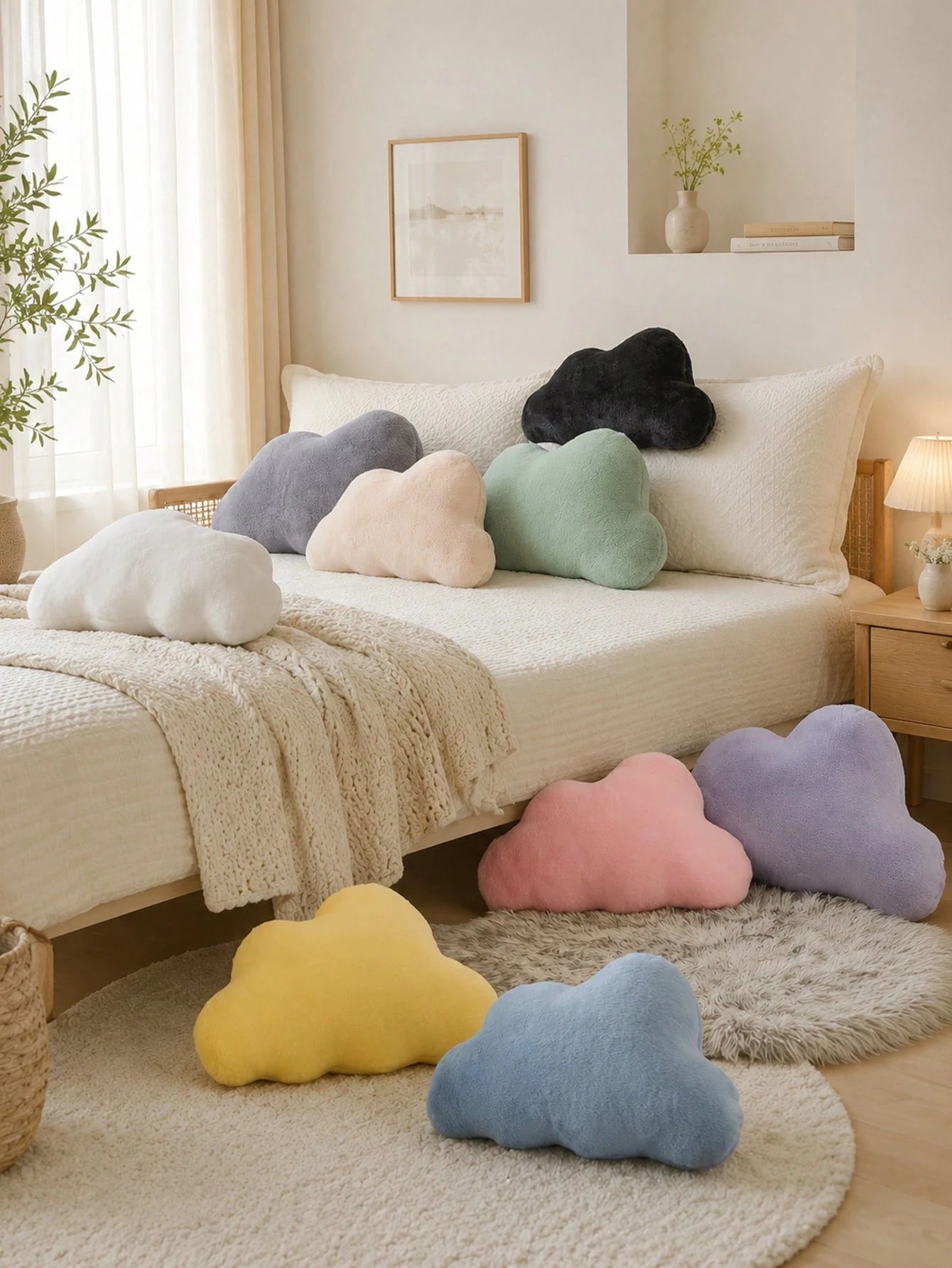 Cloud Shaped Throw Pillow, Soft Plush Decorative Cushion, Suitable For Sofa Bed, Cloud Shaped Room Decor Pillow, Fluffy Faux Rabbit Fur, Suitable For Living Room Bedroom