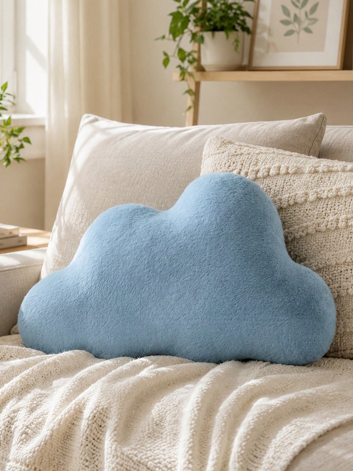 Cloud Shaped Throw Pillow, Soft Plush Decorative Cushion, Suitable For Sofa Bed, Cloud Shaped Room Decor Pillow, Fluffy Faux Rabbit Fur, Suitable For Living Room Bedroom