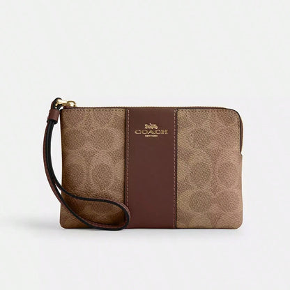 Coach Women's Wallet And Purse,Pouch,Corner Zip Wristlet In Signature Canvas Logo Printed Bags For Women,Lady's Light Luxury Small Bag