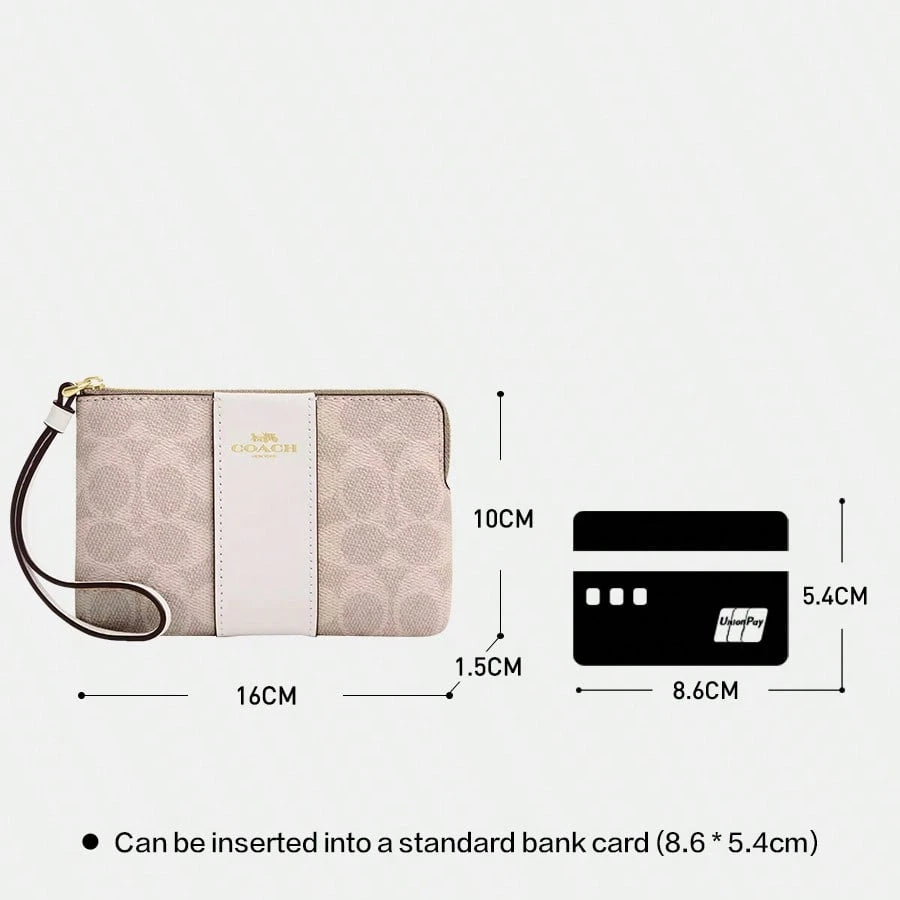Coach Women's Wallet And Purse,Pouch,Corner Zip Wristlet In Signature Canvas Logo Printed Bags For Women,Lady's Light Luxury Small Bag