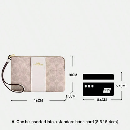 Coach Women's Wallet And Purse,Pouch,Corner Zip Wristlet In Signature Canvas Logo Printed Bags For Women,Lady's Light Luxury Small Bag
