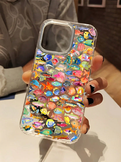 Colorful Fish-Themed Transparent TPU Phone Case With An Ocean Aesthetic. Compatible With IPhone 17, 17 Air, 17 Pro, 17 Pro Max, 16, 15, 14, 13, 12, 11, Pro, Max, X, XS, And Plus. It's A Thoughtful Bir