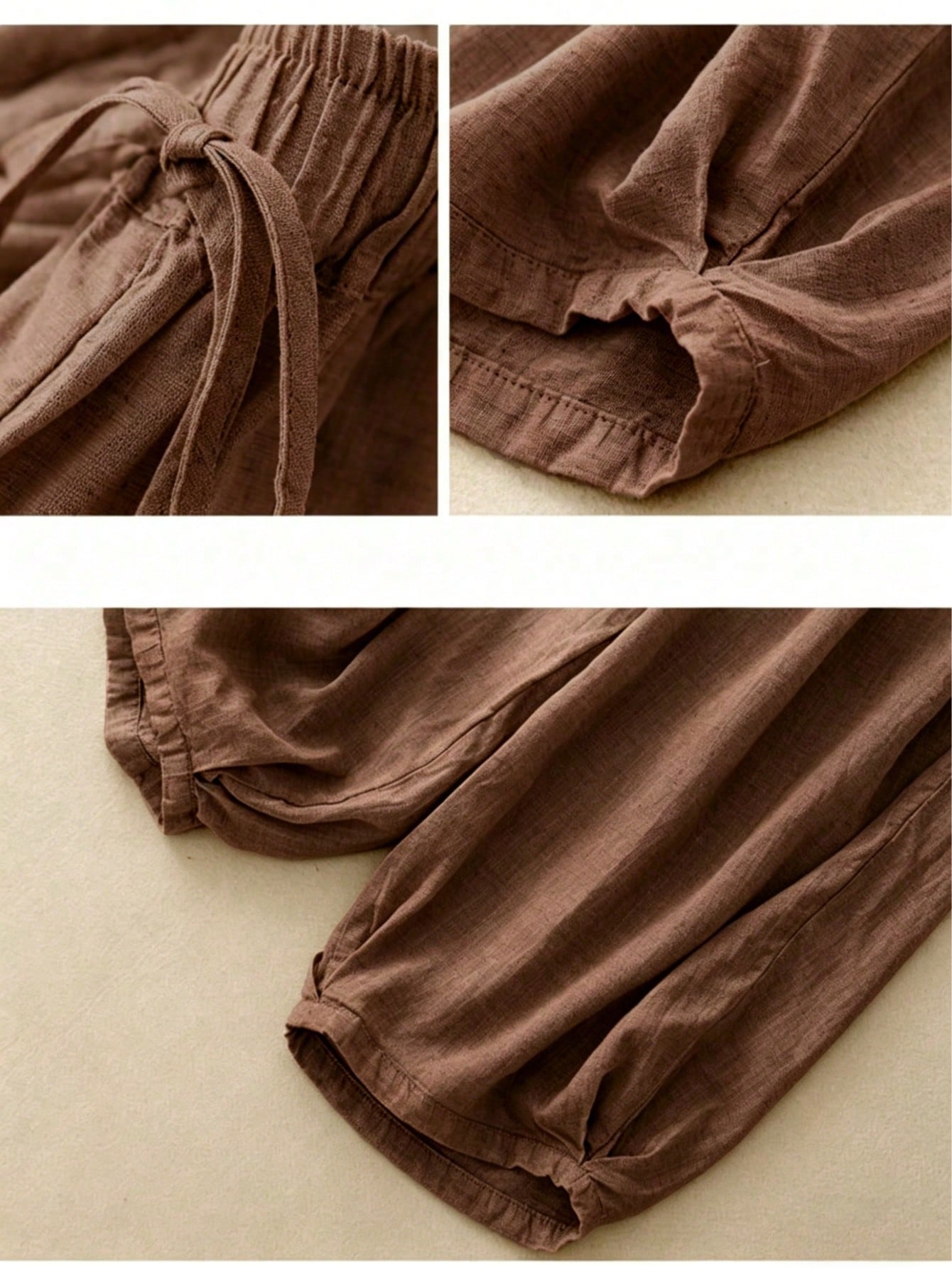 Comfortable Casual High Waist Elastic Linen Drape Pants, Suitable For Autumn & Summer