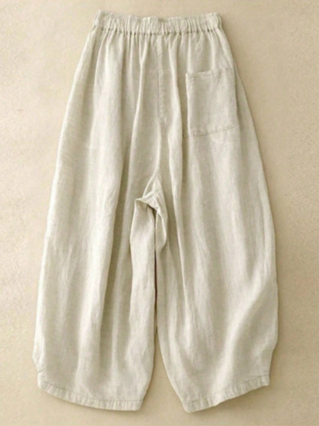Comfortable Casual High Waist Elastic Linen Drape Pants, Suitable For Autumn & Summer