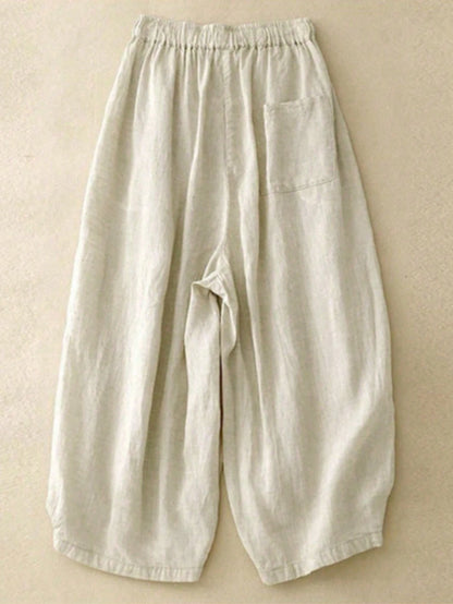Comfortable Casual High Waist Elastic Linen Drape Pants, Suitable For Autumn & Summer
