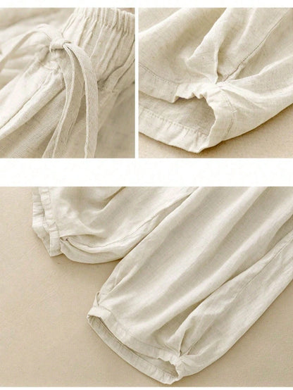 Comfortable Casual High Waist Elastic Linen Drape Pants, Suitable For Autumn & Summer